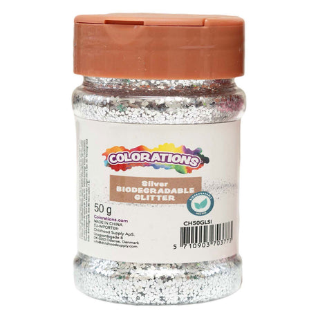 Dathúcháin - airgead glitter in-bhithmhillte - 50g