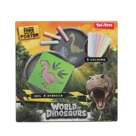 Toi-toys dinozaurų pasaulis šaligatvio kreida dino su trafaretais, 10 vnt.