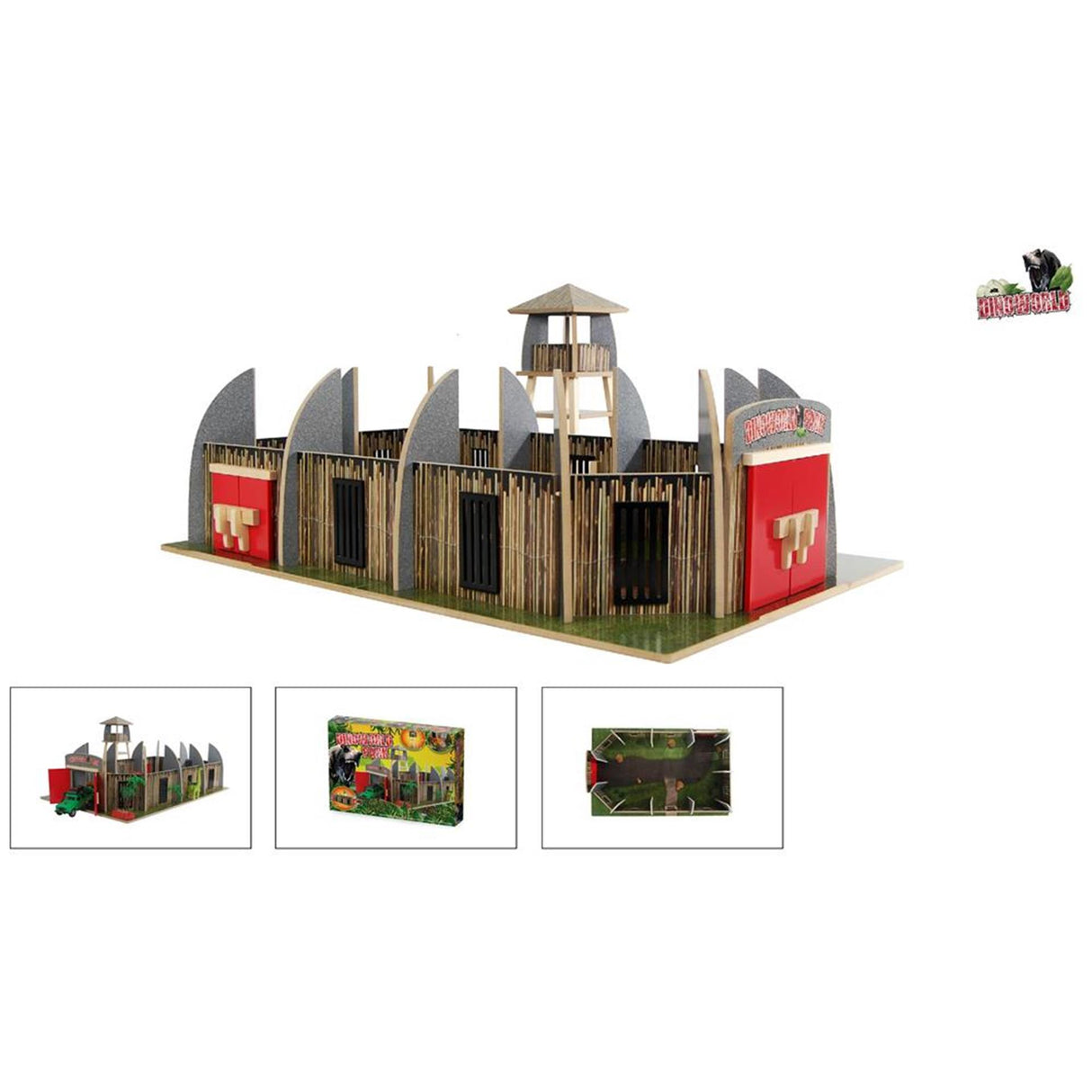 Dinoworld Wood Dinosaur Park med Watchtower Play Set