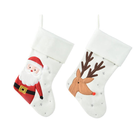 Decoris julestrømpe hvit med trykk 40x25cm
