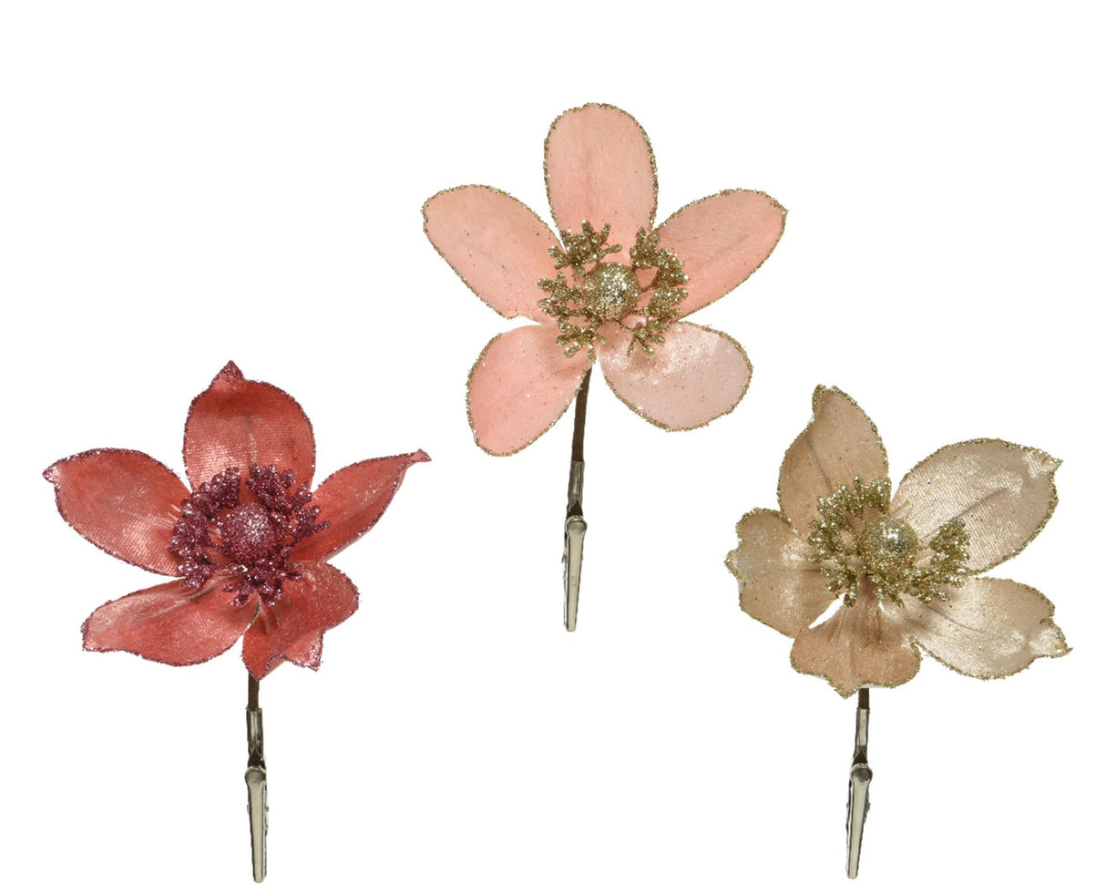 Flor Decoris com glitter em clipe dia12cm