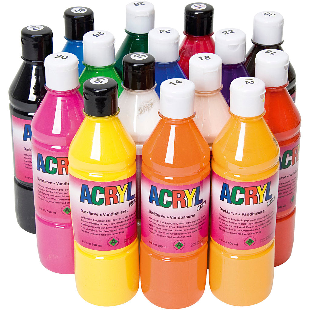Acrylic paint, various colors, 15x500 ml 1 box