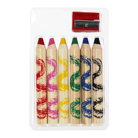 Jumbo pencil crayons, 6 pcs. + pencil sharpener