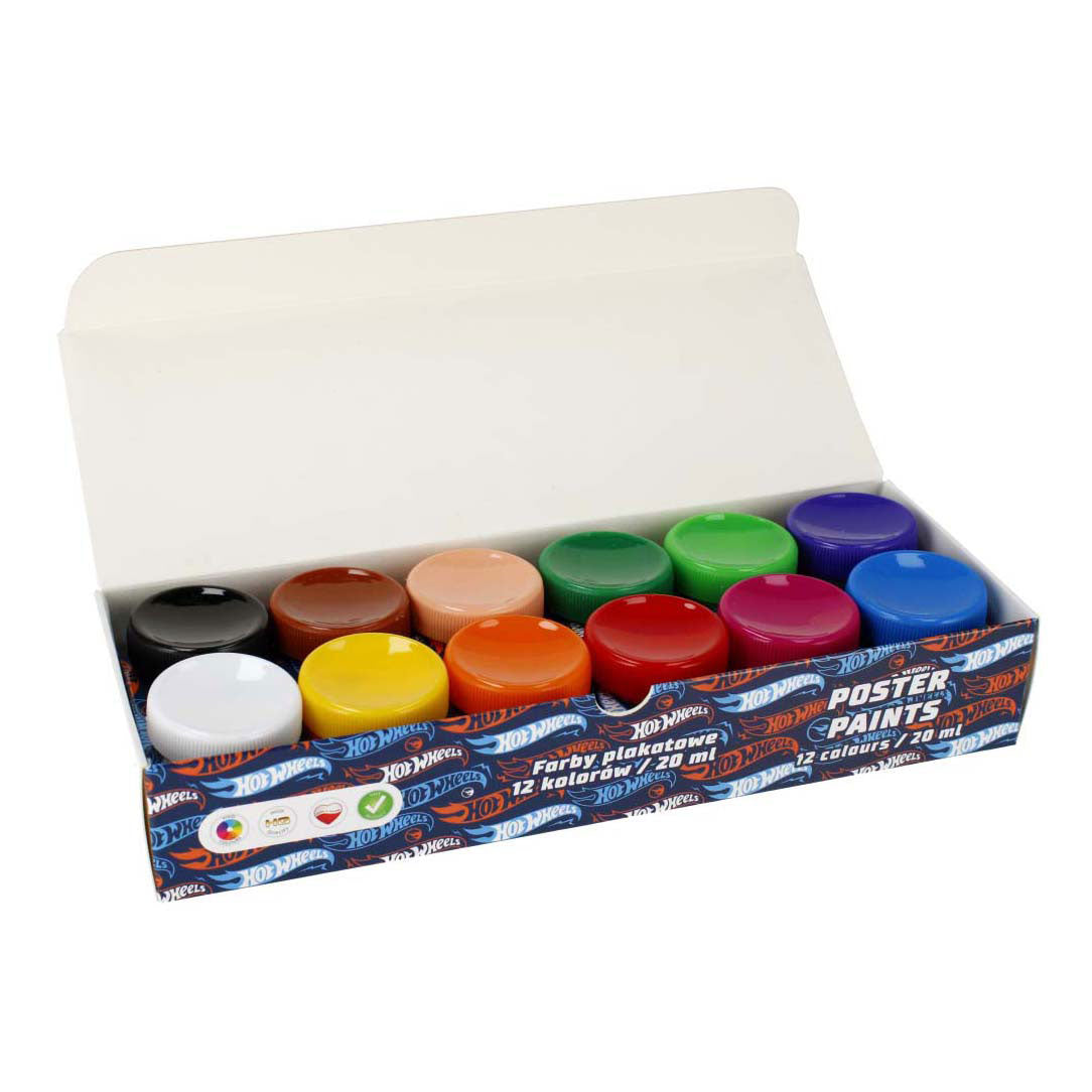 Poster paint 12 colors hot wheels, 20ml