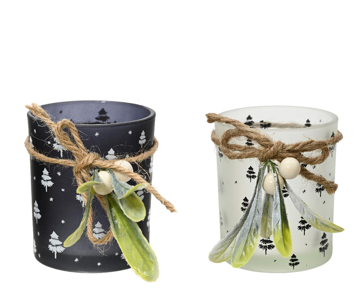 Decoris tealight holder mistletoe glass with h8.3cm