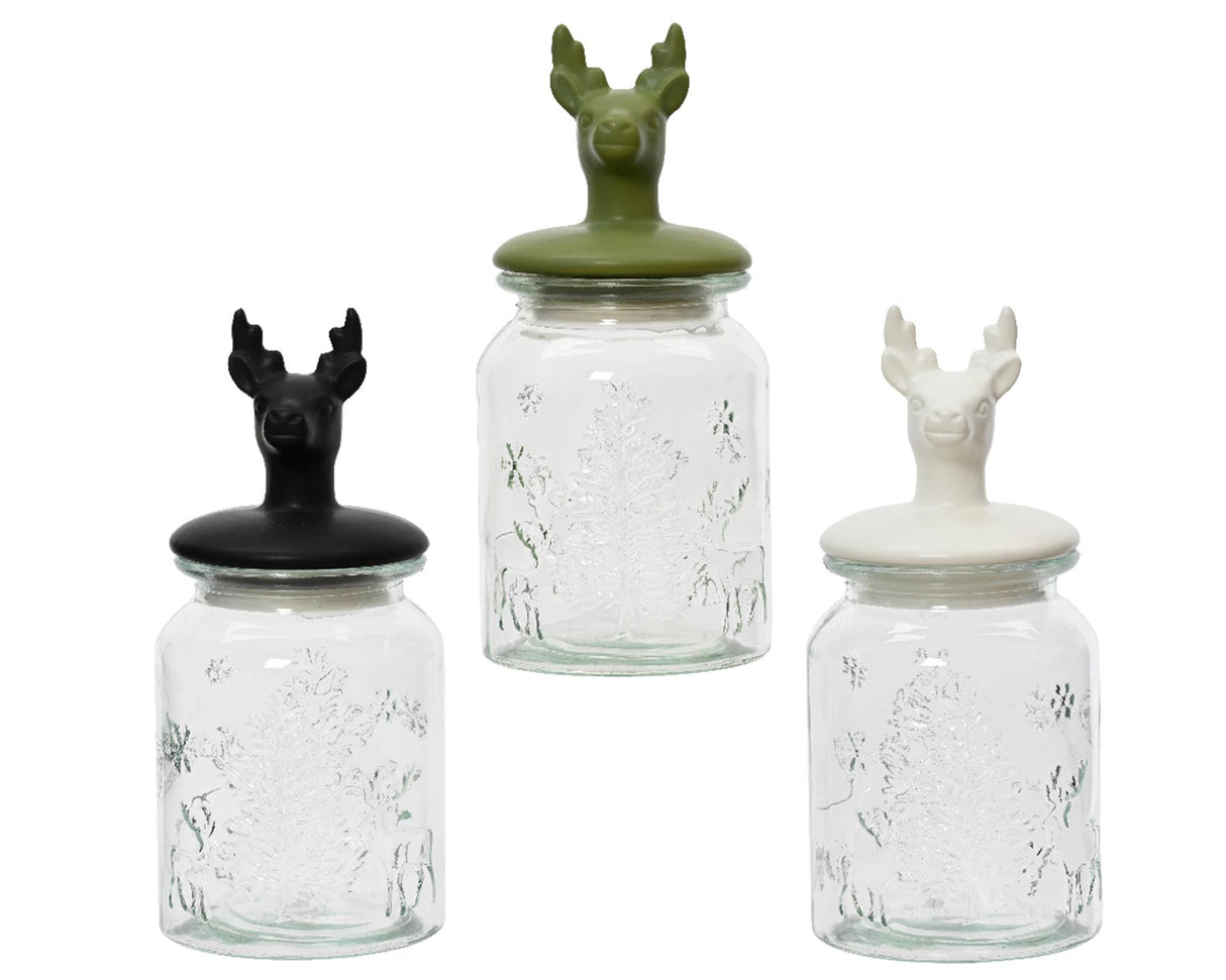 Decoris glass storage jar with deer head lid