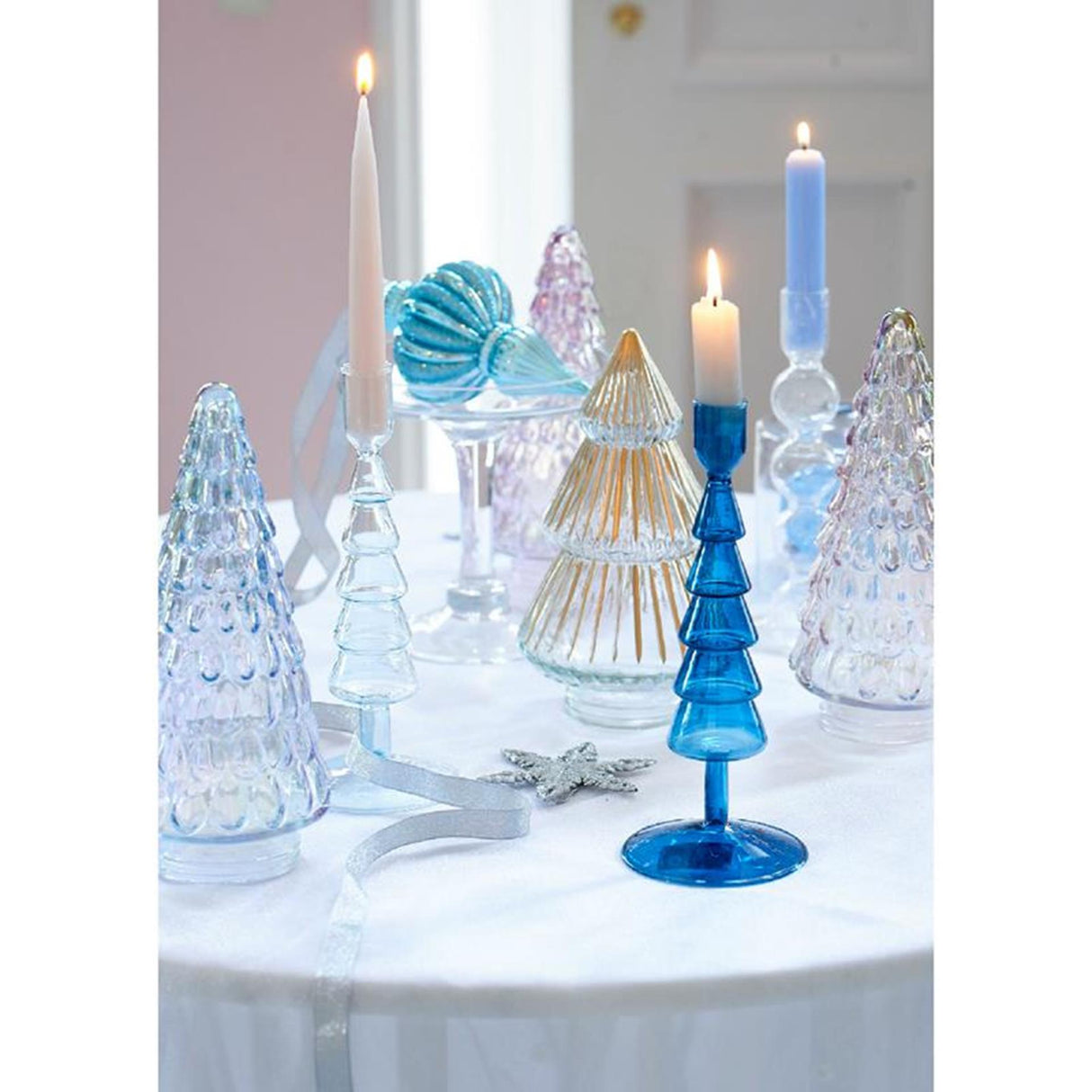 Decoris Statue Chrëschtbeemchen Glas iriserende 23cm