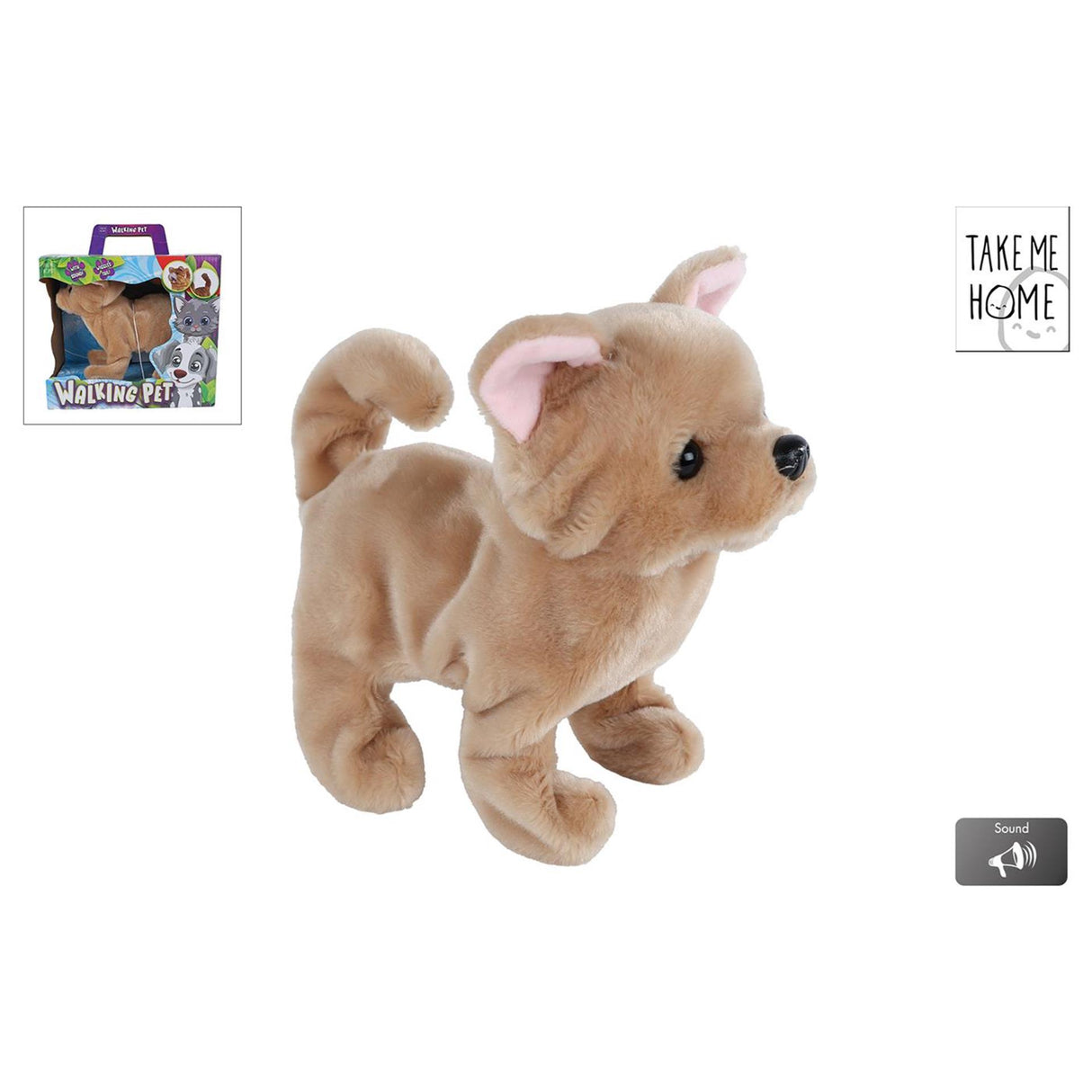 Take me home walking dog brown barking and wagging 21cm