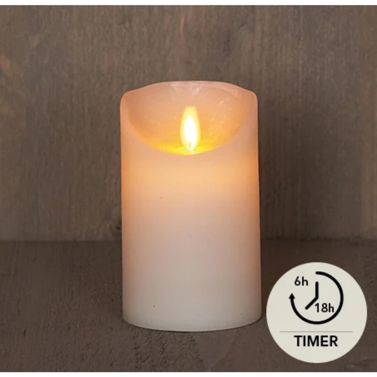 Anna's collection led rustic pillar candle wax moving flame on 3xaaa battery with timer 7.5x12.5cm ivory
