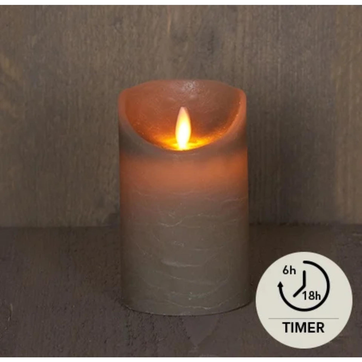 Anna's collection led rustic pillar candle wax moving flame on 3xaaa battery with timer 7.5x12.5cm taupe