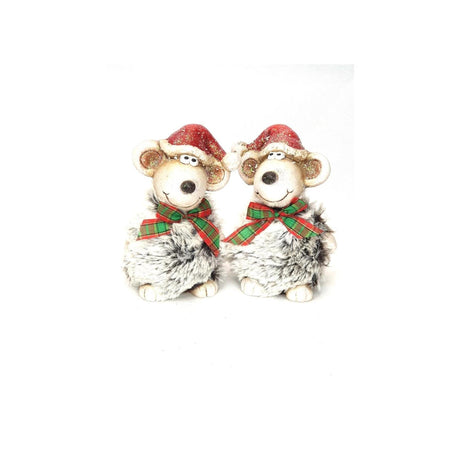 Statue ambiance manoir souris avec bonnet de noel 7x5.5x10.5cm