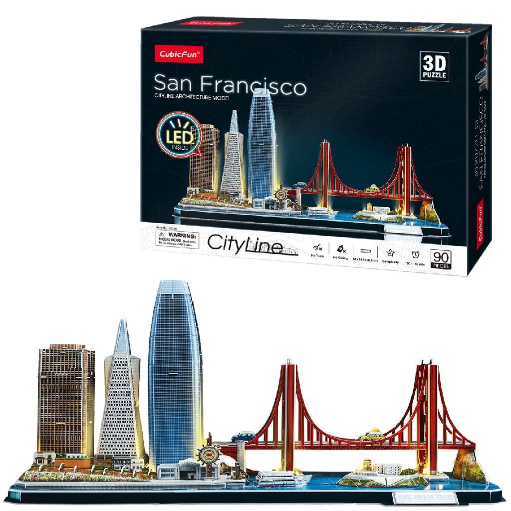 Cubic fun cubic fun 3d puzzel city line san francisco + led verlichting 90 stukjes