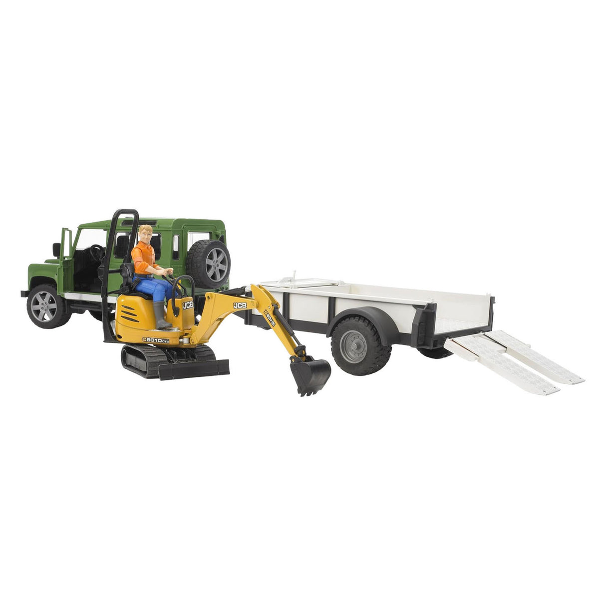 Bruder Land Rover + reboque com escavadeira