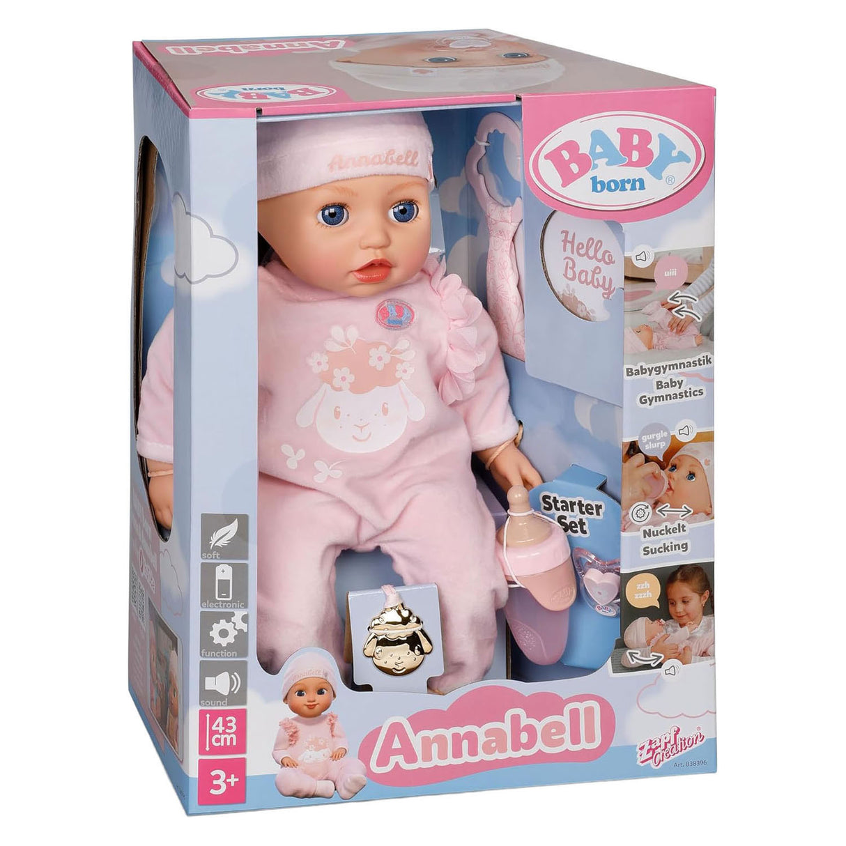 Boneca Baby Born Annabell 43cm com acessórios e som.