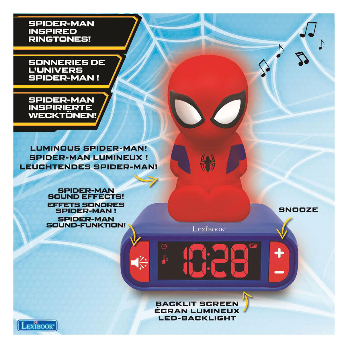 Lexibook Wecker mat Nuetslicht 3D Design Spiderman a Sound Effekter