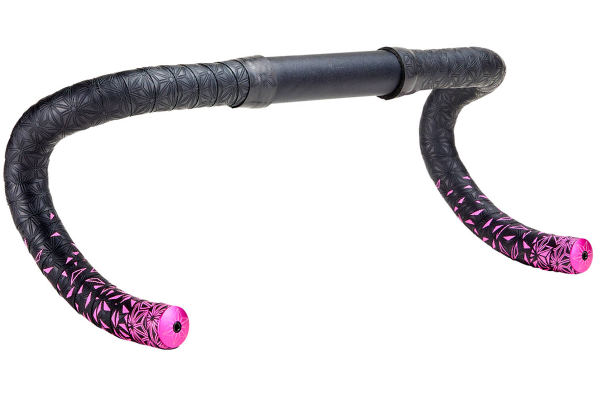 Supacaz Super Sticky Kush Star Fade Steering Ribbon Black Neon Pink Including Aluminum Neon Pink Steering Plug