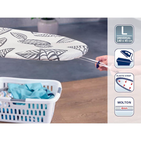 Leifheit strykebretttrekk perfekt steam air board express l universal - 140 x 45 cm strykeoverflate - 3 mm tykk molton - svart - hvit