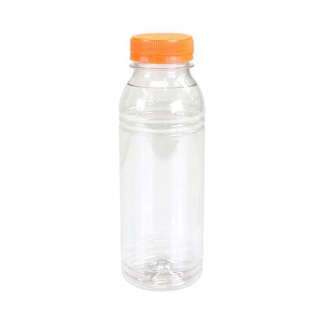 Fles transparant pet 330 cc + oranje dop (175 stuks)