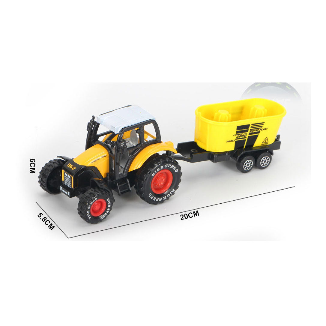 Die-cast tractor with trailer and pull-back function