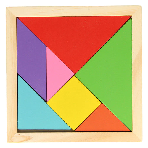 Holz Tangram Puzzle Faarf, 7 Stéck.
