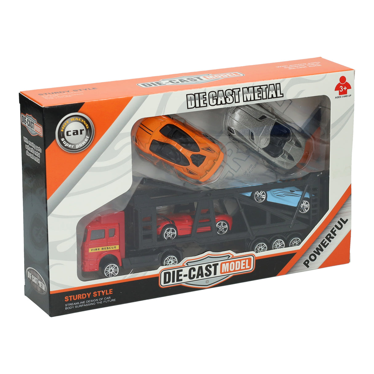 Die-Cast Transporter with 4 metal cars