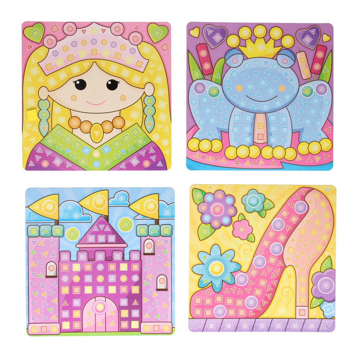 Making a mosaic princess craft set, 4 plates