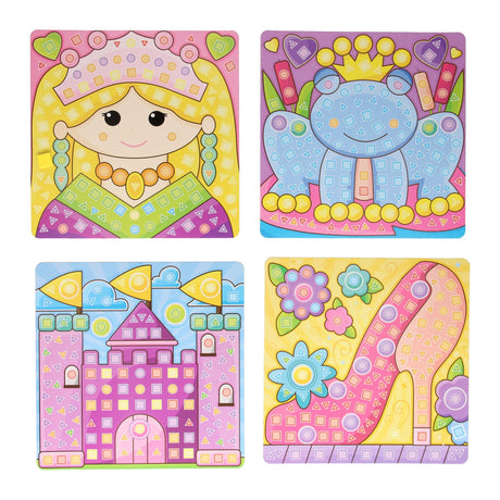 Making a mosaic princess craft set, 4 plates
