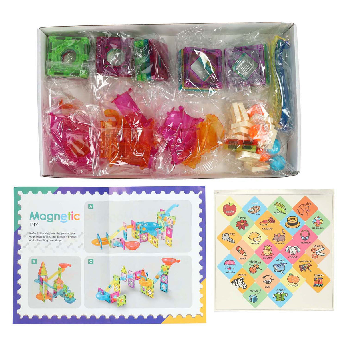Magnetic marble track construction set - 61 pieces.