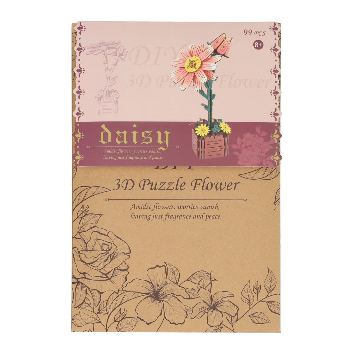 Wooden 3D construction kit daisy flower - 99 parts.