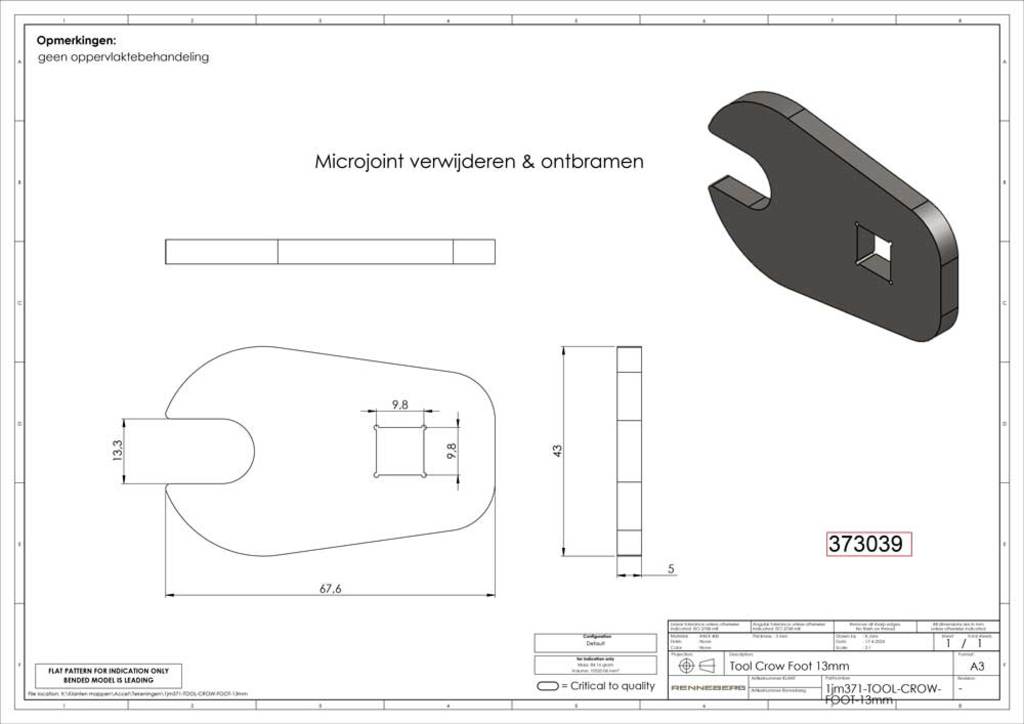 Umærket grs bit crowfoot åben skruenøgle 3 8 13mm