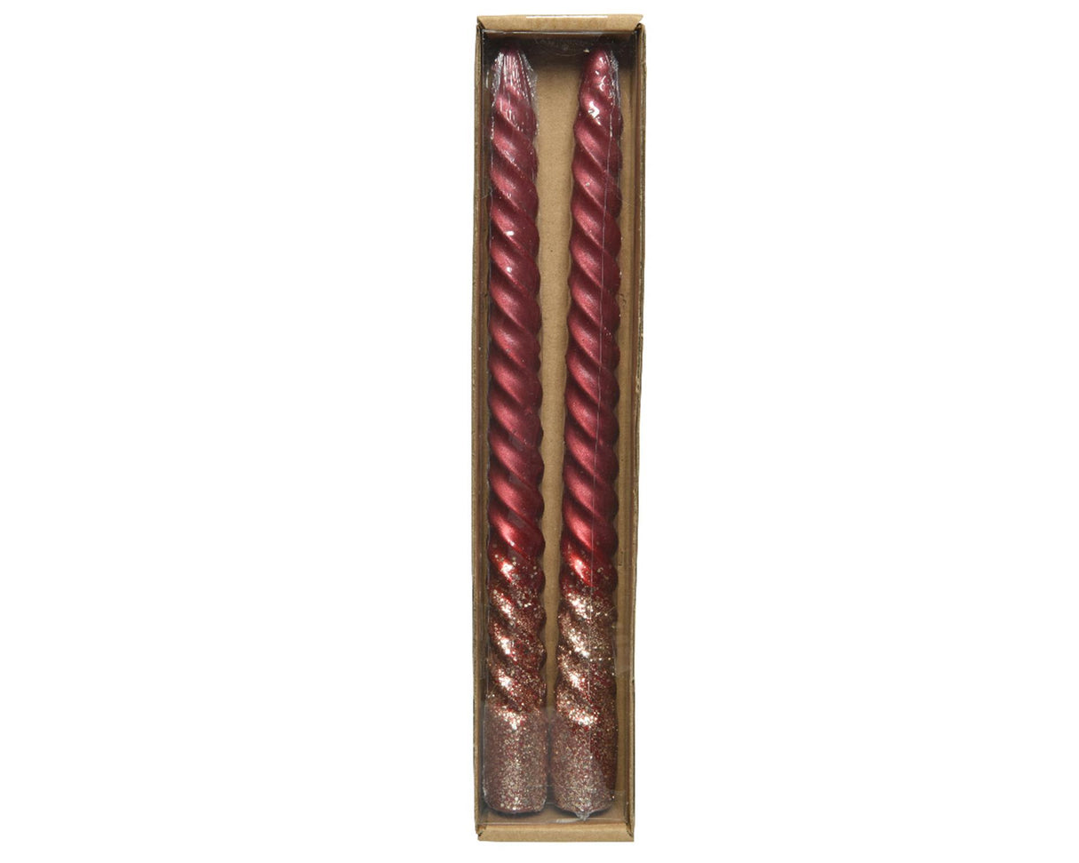 Decoris dinner candle swirl oxblood glitter 2 pcs