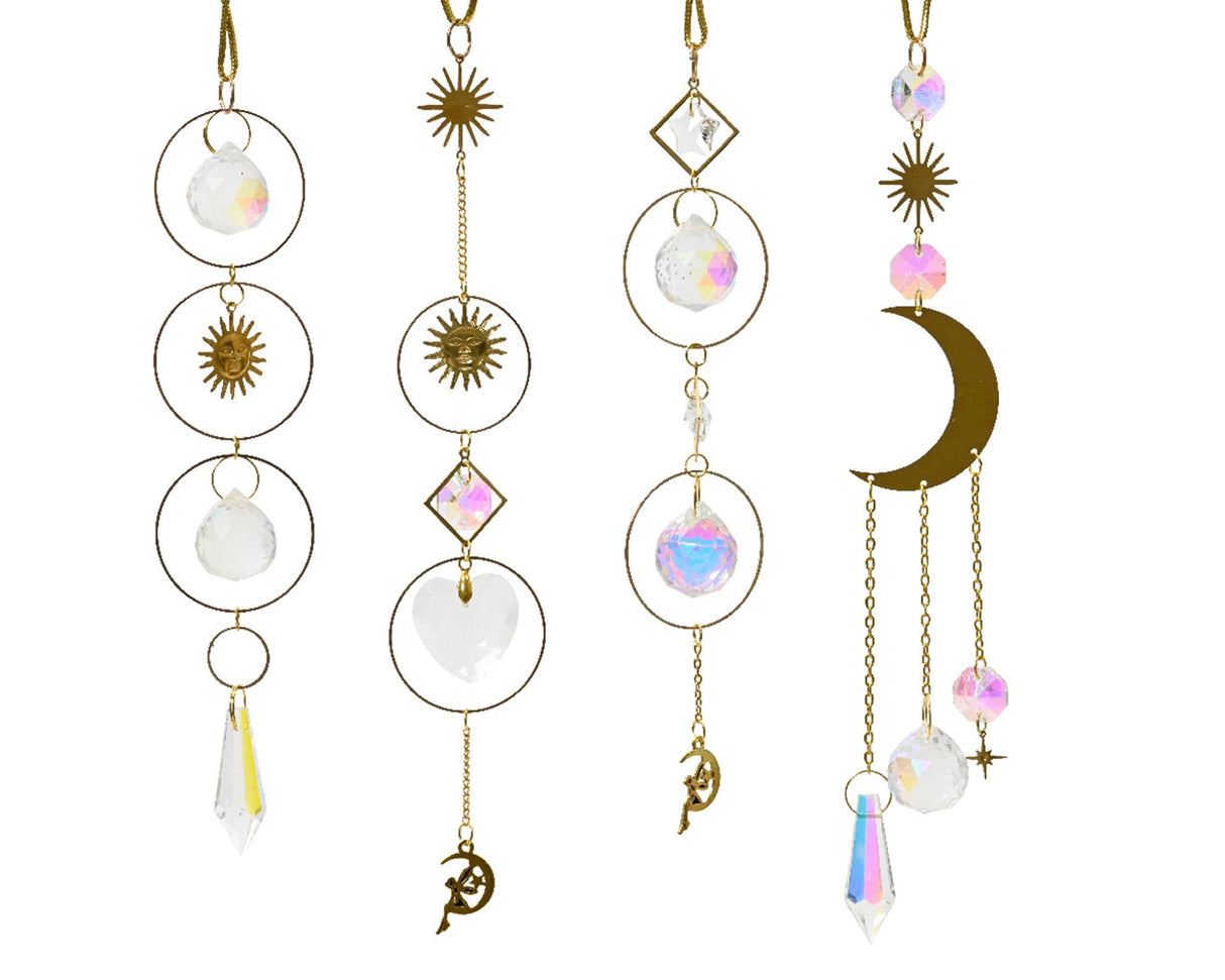 Decoris decoração suspensa de metal com sol e lua dourada