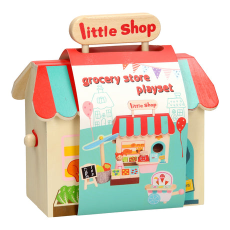 Portable supermarket play set wood