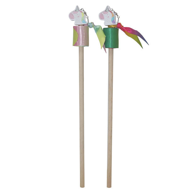 Wooden stick with unicorn dance ribbon