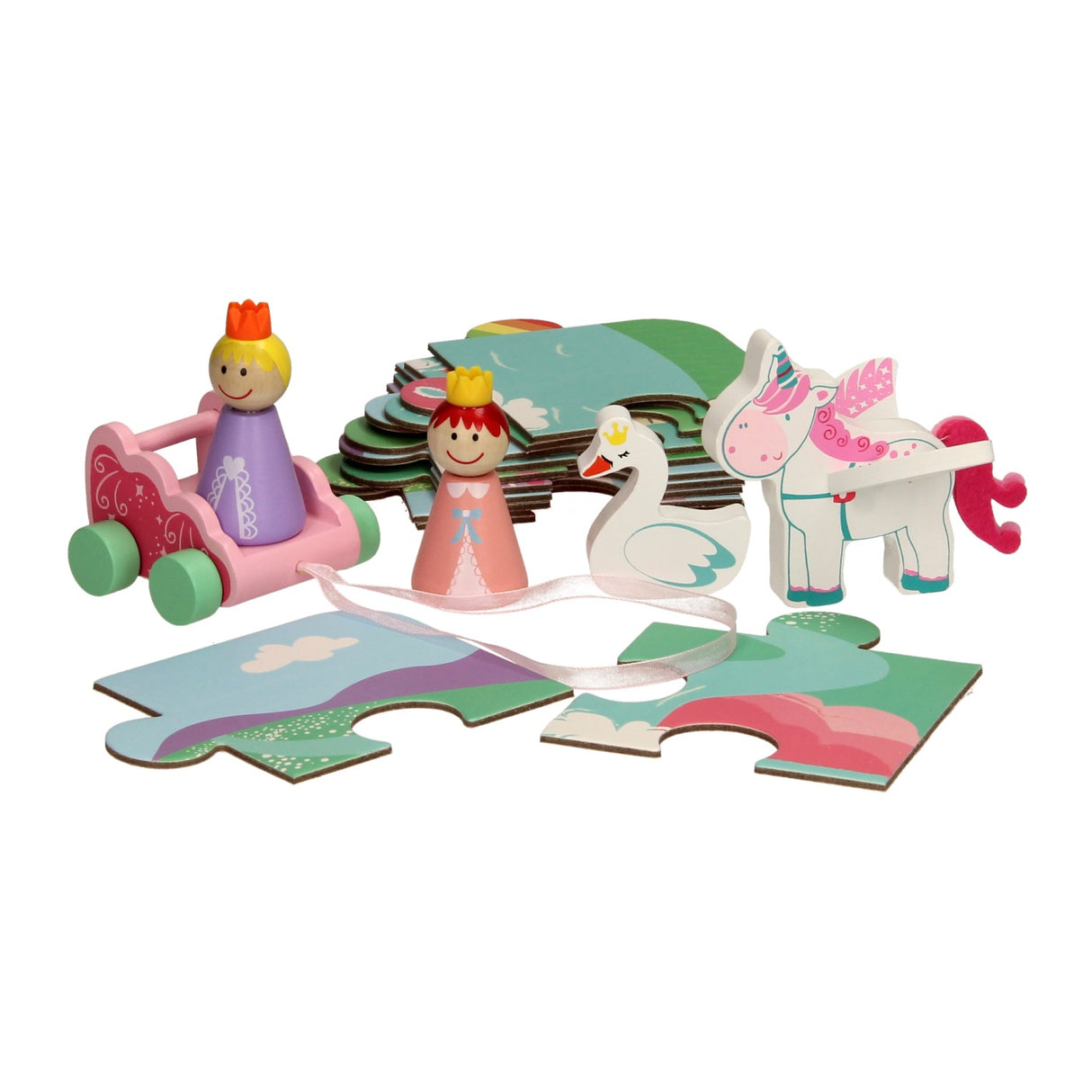 Unicorn wooden play figures puzzle in storage case