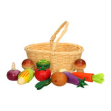 Picnic wooden vegetables in a wicker basket, 11-piece set.