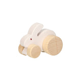 Wooden play figure rabbit on wheels