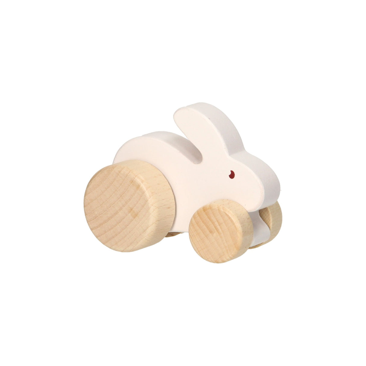 Wooden play figure rabbit on wheels