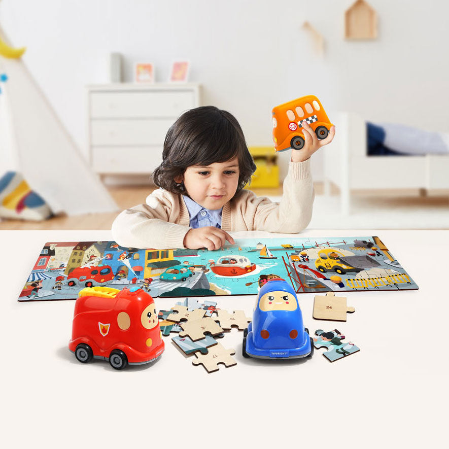 TopBright Wooden Jigsaw -puslespill med skolebuss, 24.