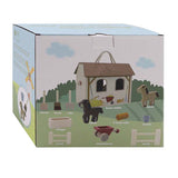 Wooden Horse Stable Playing set portatile, 13dlg.