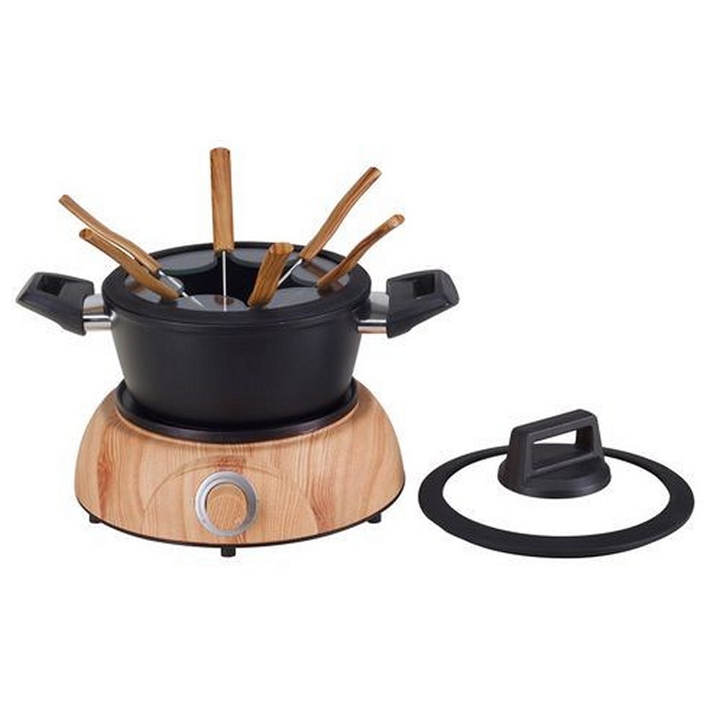 Basis nouvel Holz 6-Persoun Fondues Set schwaarz Holz