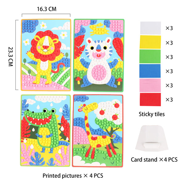 Mosaic collage wild animals craft set