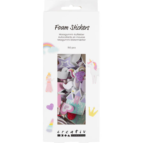 Creativ company foam stickers, heart, princess, unicorn, self-adhesive, size 13-50 mm, purple pink harmony, 150 pieces 1 box