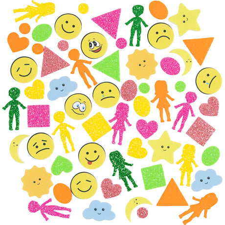 Creativ company foam stickers, geometry, people, weather, smileys, self-adhesive, size 10-40 mm, colorful, 175 pieces 1 box