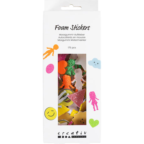 Creativ company foam stickers, geometry, people, weather, smileys, self-adhesive, size 10-40 mm, colorful, 175 pieces 1 box