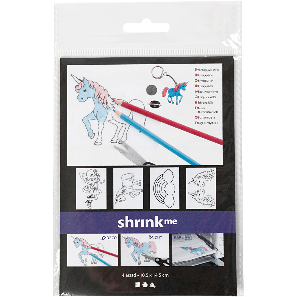 Cuideachta cruthaitheach https: www.cchobby.nl sheets-shrink-foil-with-motifs-unicorn-sheet-10-5x14-5-cm-thickness-0-3-mm-matt-transparent-4-sheet-1-box