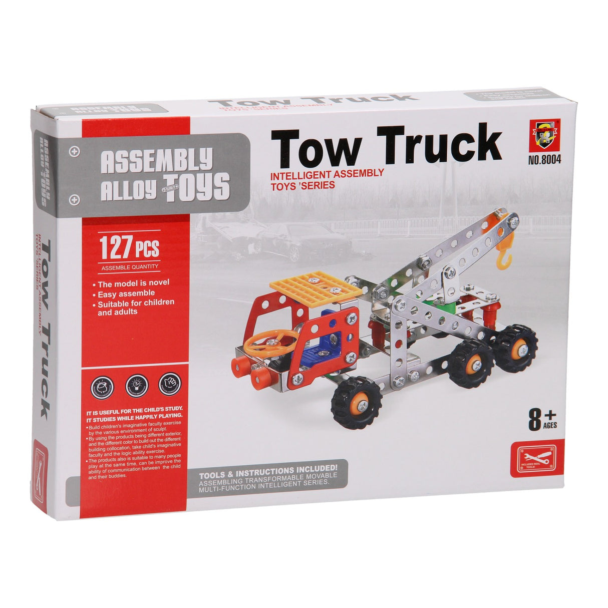 Metal tow truck construction set, 127 pcs.