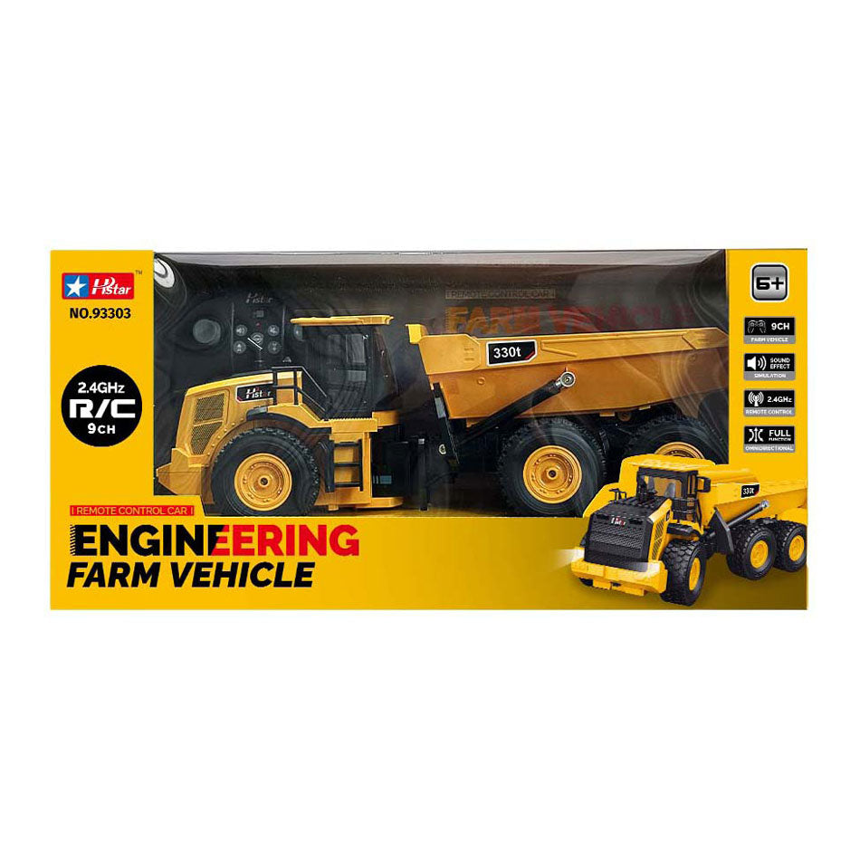 RC controlled construction truck rechargeable with light and sound