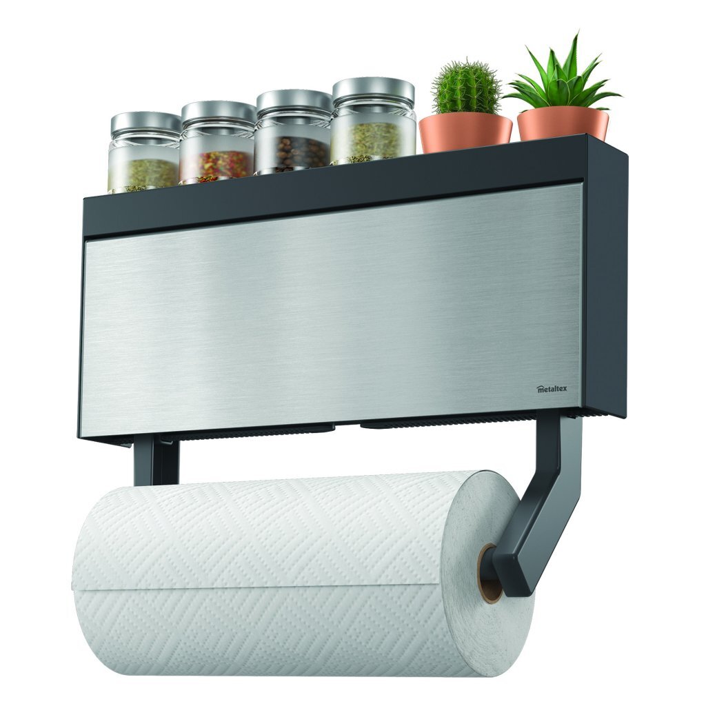 Metaltex Kitchen Helpers Tanker de rollo de cocina Tango con ayuda de corte 38x6x17 cm de acero inoxidable gris