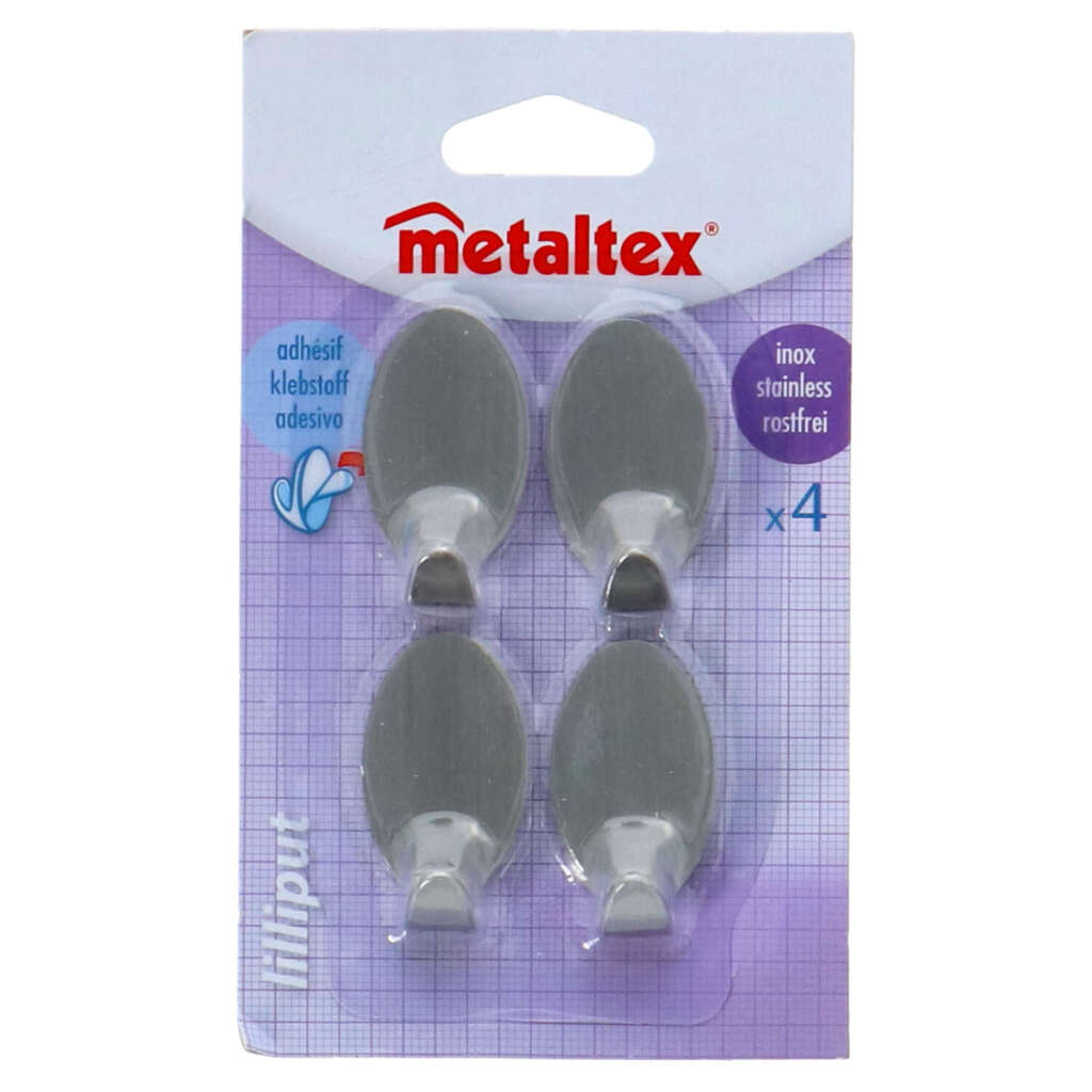 Metaltex Oval sticky hooks small 4 pieces stainless steel